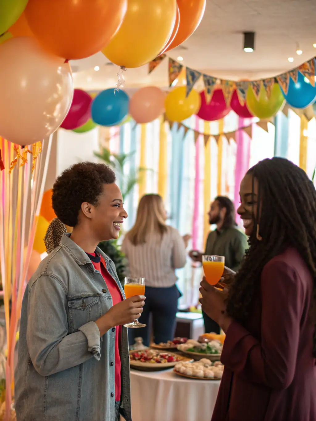 A photo of participants at a themed country dance party, dressed in western attire, enjoying food, drinks, and socializing in a decorated venue.