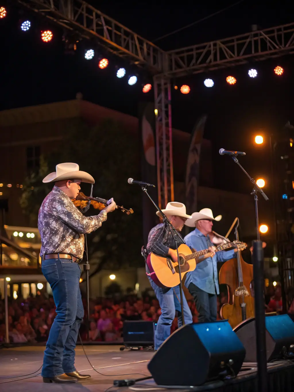 A country music band performing live at an EVENCO festival, capturing the vibrant atmosphere.
